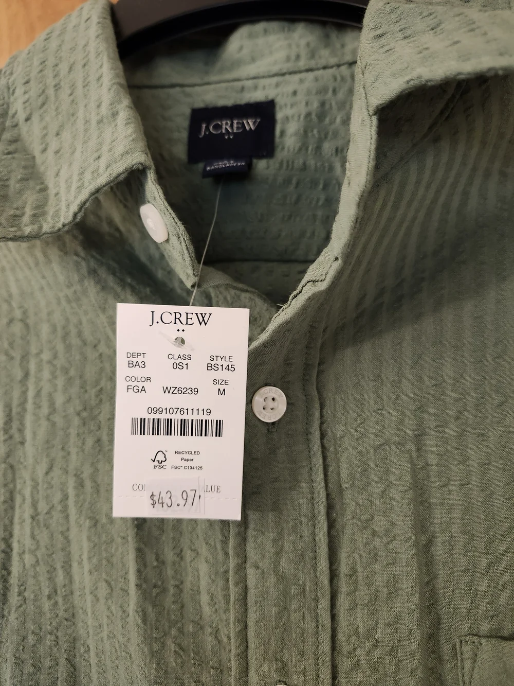J. Crew Short-Sleeve Textured Button-Down Shirt in Sage